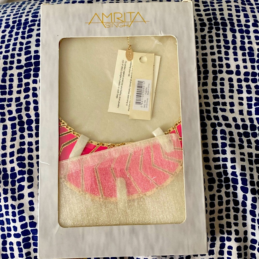 Amrita Singh Statement Necklace Hot Pink Enamel fuchsia bib NEW $125